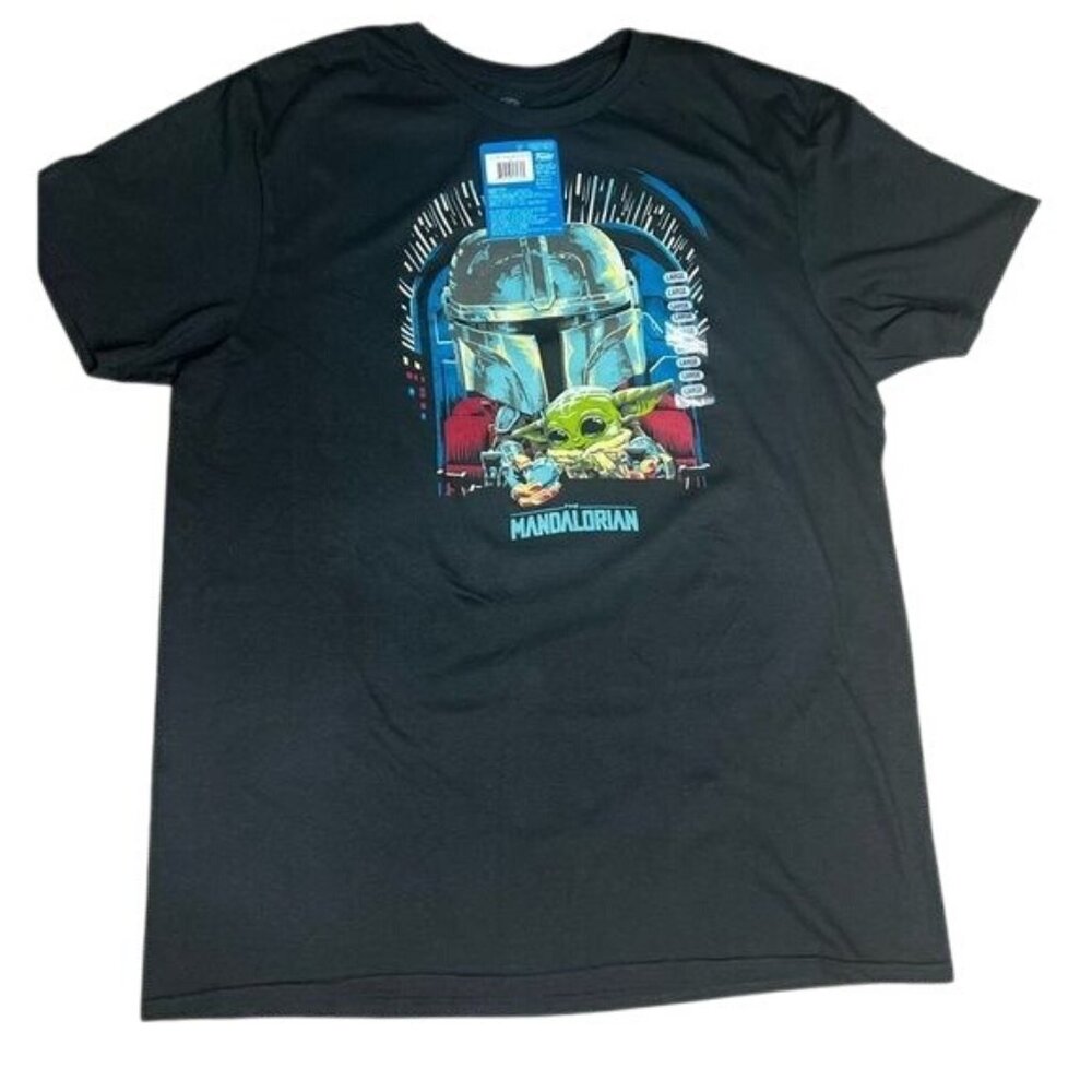 Star Wars Mandalorian T-Shirt Featuring Baby Yoda Graphic Funko Pop Black Tee L